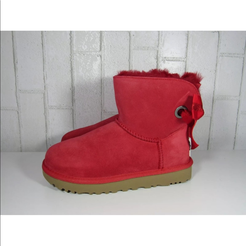 UGG MINI BAILEY BOW CUSTOMIZABLE RIBBON RED BOOTS - Picture 4 of 7